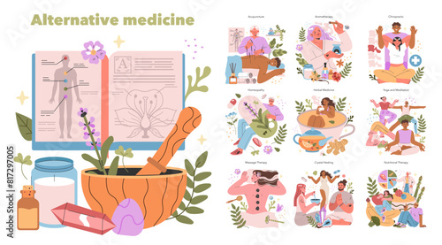 Alternative Medicine. Flat Vector Illustration