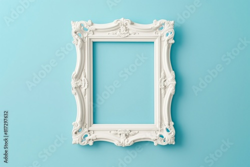 Ornate White Picture Frame on Blue Wall