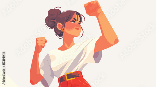 Strong woman gesturing with clenched fist. Confiden