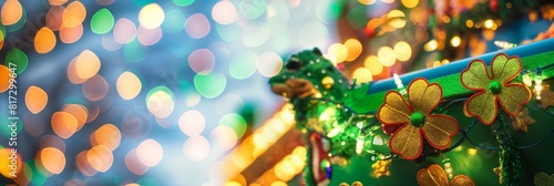 A vibrant close-up of holiday decorations with bokeh light for a festive feeling
