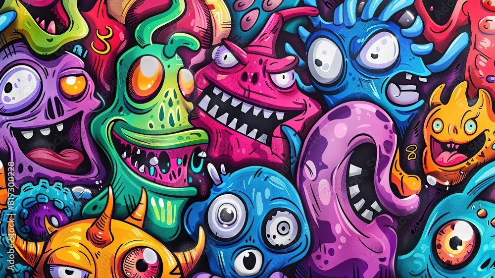 Funny characters doodle cartoon monster art background Funny characters doodle cartoon monster art background
