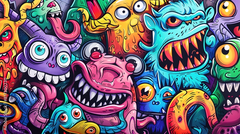 Naklejka premium Funny characters monster art background