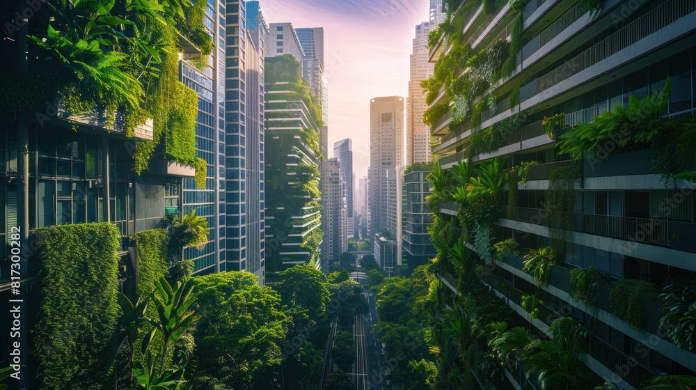 Obraz premium A city with many buildings and trees