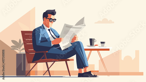 Stylish man reading newspaper on light background 2
