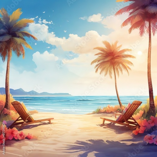 illustration of beautiful beach in summer