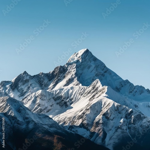 Outline of a snow-capped mountain range  distinct elevation changes  set against a minimalist backdrop