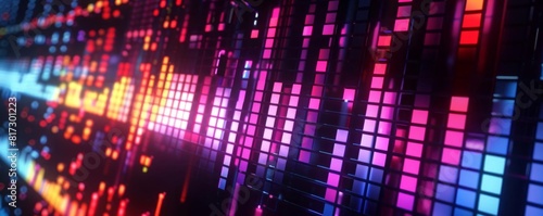 Wallpaper Mural Music equalizer with vibrant neon bars, pulsating to the rhythm, dark background, animated digital art Torontodigital.ca