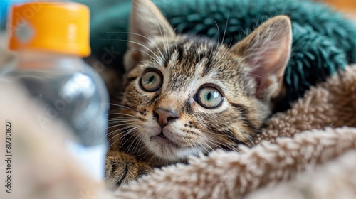 pet eye care, administering medicine drops to a kittens eye is an important aspect of gentle and comforting pet healthcare © Aliaksandra