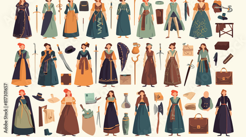 Stylish woman of middle ages constructor or DIY kit