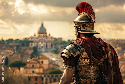 Roman soldier watching city from afar photo