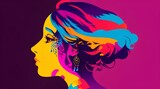 Artwork portrait of beautiful woman with long hair in colorful design. Pink, yellow, purple, blue and other rainbow colors. Concepts of beauty and feminine Abstract background wallpaper