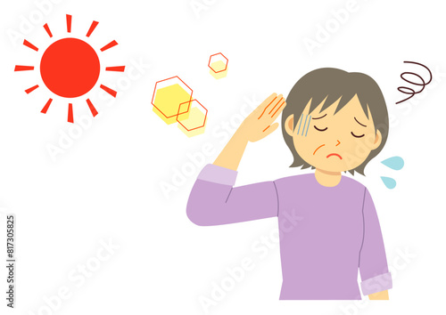暑さで体調不良になった年配の女性のイラスト
