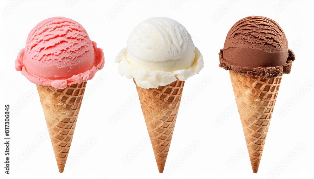 ice cream scoop on waffle cone on transparent background png ice cream vanilla ball icecream chocolate strawberry dessert summer cool generative ai