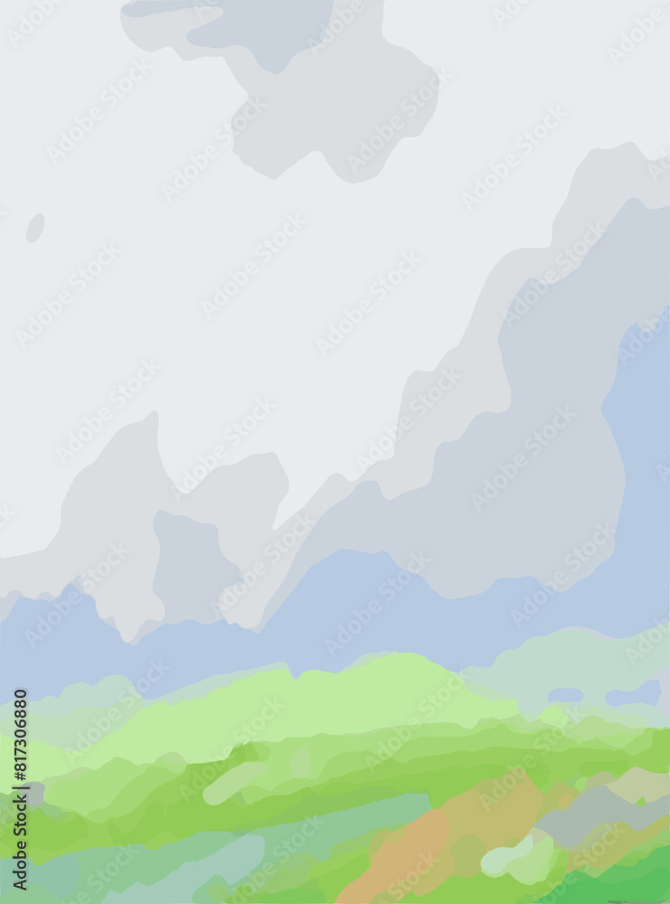Landscape - Green Hills with Cloud - Vector - PNG