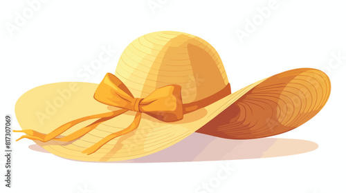 Summer sun hat. Beach straw head wearing garment wi photo