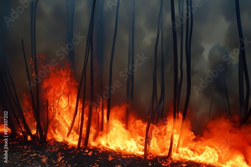 Forest fire. Wildfire. Fire that burns the entire forest with its hot fire flames. Problem that increases with the droughts of recent years. Fires that affect places such as Canada and the USA. Smoke.