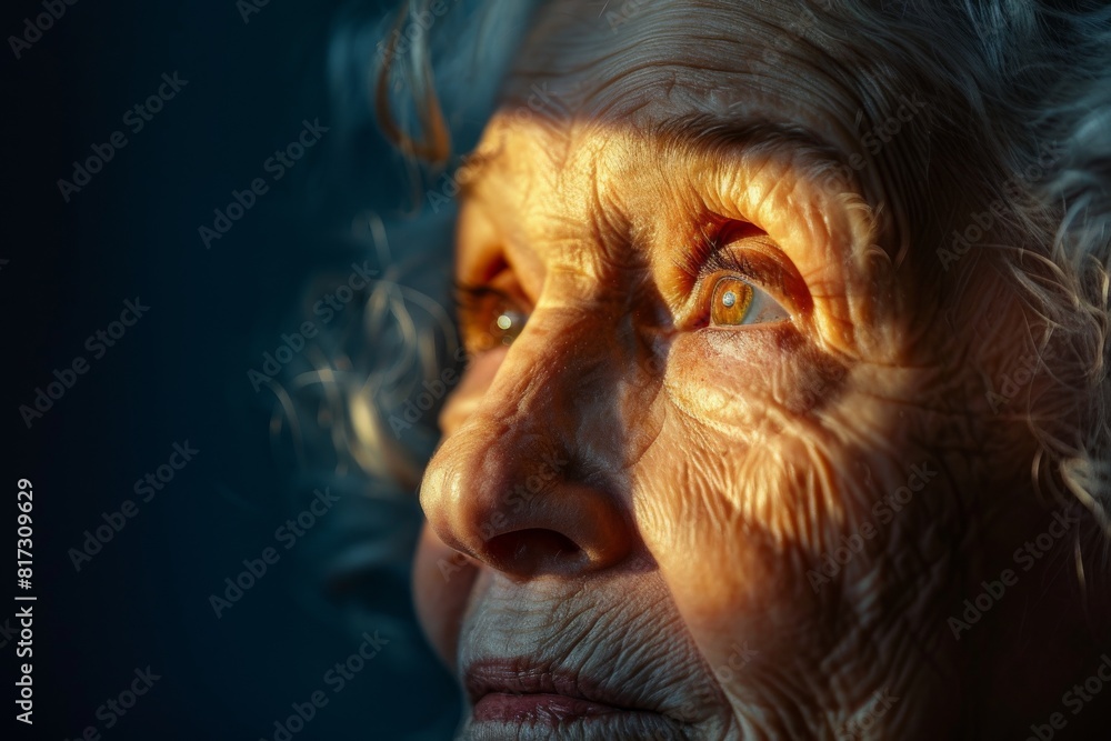 An artistic close-up of a person's curly blonde hair illuminated by a cool blue light, giving a serene and tranquil feeling