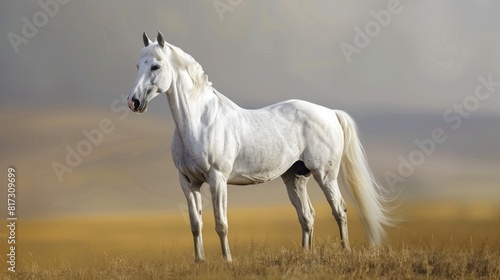 Beautiful gracious white horse standing in the field