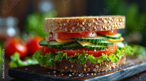 Fresh Sandwich With Lettuce, Tomatoes, and Cucumbers