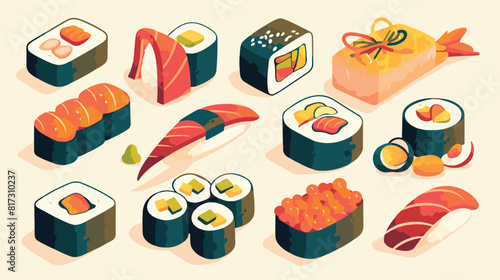 Sushi cards designs set. Asian cuisine bar Japanese