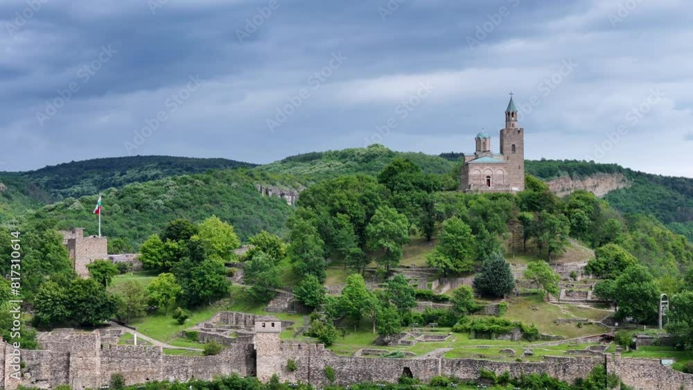 Veliko Tarnovo Tsarevets Fortress drone panorama Bulgaria Europe Veliko Tarnovo Tsarevets Fortress drone panorama Bulgaria Europe