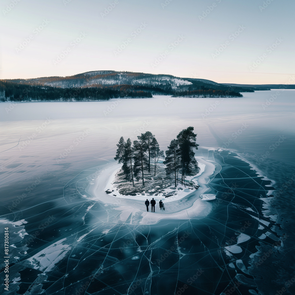 Φωτογραφία AI generated illustration of a frozen lake in northern Sweden in the middle of w