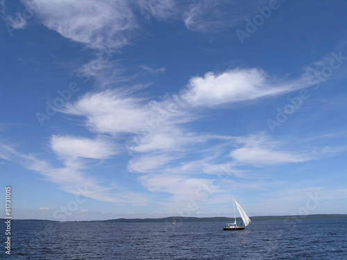 sailing boat on Lake Onega in summer photo