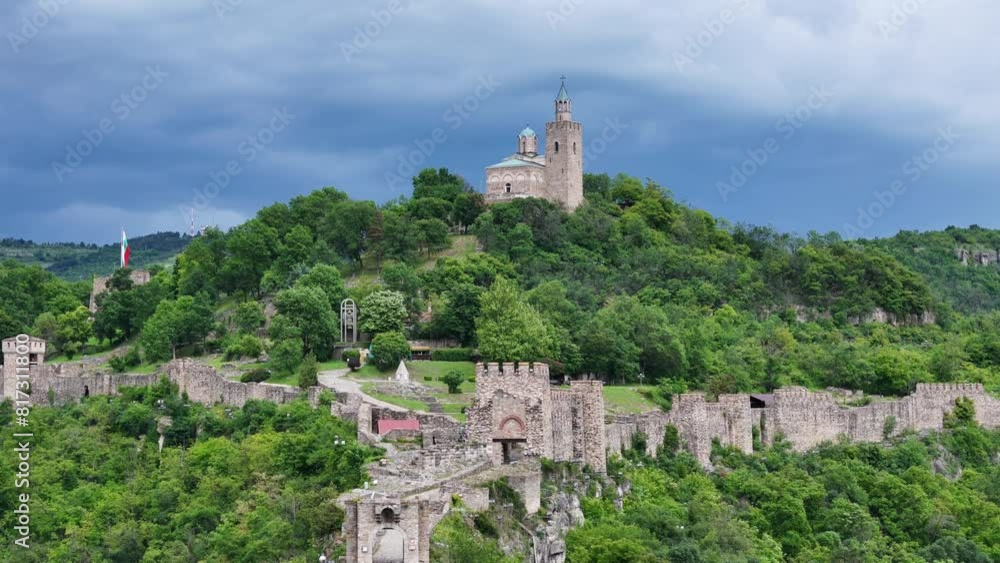 Veliko Tarnovo Tsarevets Fortress drone panorama Bulgaria Europe Veliko Tarnovo Tsarevets Fortress drone panorama Bulgaria Europe