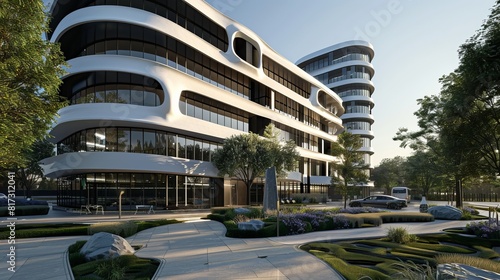 A 3D illustration of a modern architectural building.        © Azad