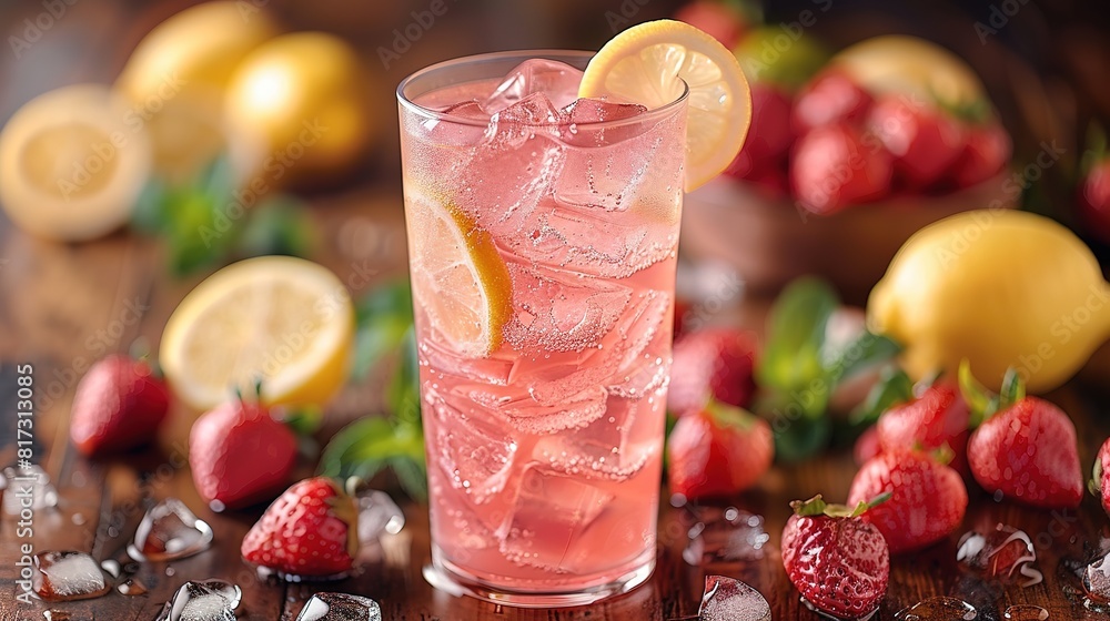 Spring or summer refreshing cold cocktail or mocktail with berries and lemon, raspberry lemonade Spring or summer refreshing cold cocktail or mocktail with berries and lemon, raspberry lemonade