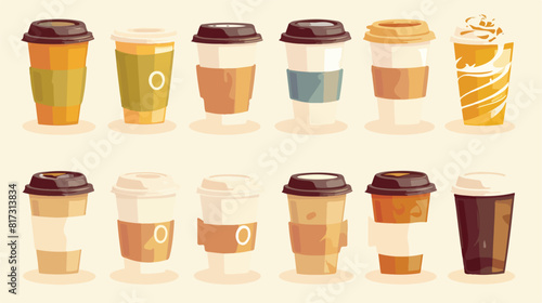 Takeaway coffee cups. Take-away hot drink in dispos