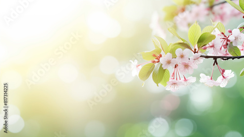 Closeup nature view of cherry blossom branch on blurred background 16:9