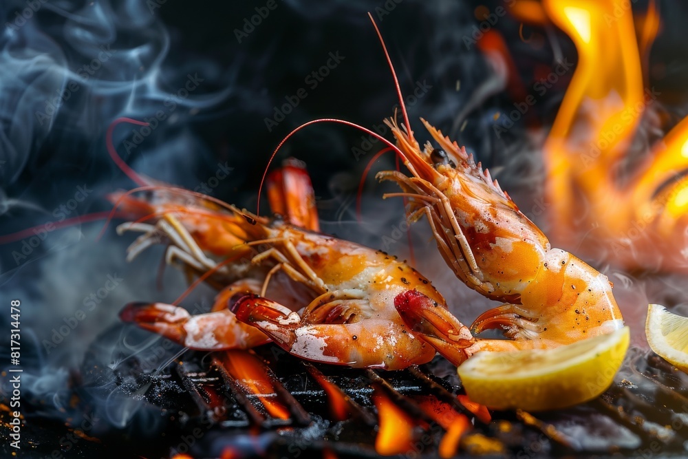 grilled shrimp cooking on fire grilled shrimp cooking on fire
