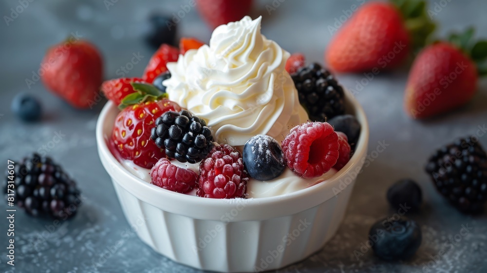 summer dessert, pudding topped with fresh berries and whipped cream brings a colorful and flavorful summer treat summer dessert, pudding topped with fresh berries and whipped cream brings a colorful and flavorful summer treat