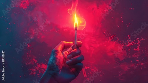 Illuminating Artwork of a Hand Holding a Flaming Matchstick, Radiating a Warm Glow