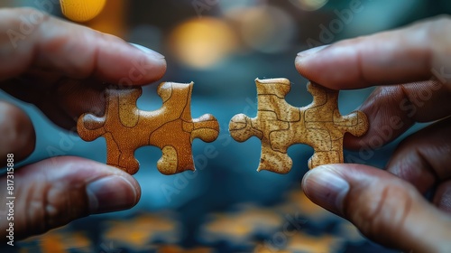 Conceptual Representation of Teamwork and Problem-Solving: Two Hands Connecting Puzzle Pieces in a Minimalist Art Style