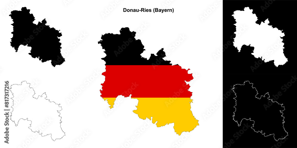 Obraz premium Donau-Ries (Bayern) blank outline map set
