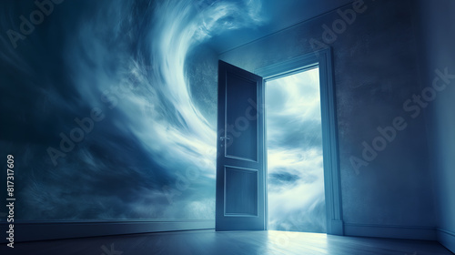 open door to heaven or paradise  new life or changes and opportunity concept  doorway to freedom