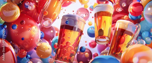 Colorful Beer Celebration, Bold Colors, Fluid Shapes, International Beer Day Background © Cove Art