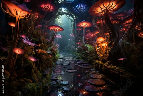 A Forest Abound With Mushrooms and Glowing Lights