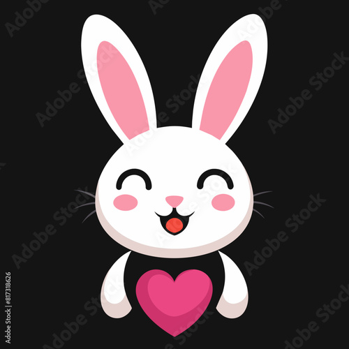 Adorable smiling rabbit with pink heart cute kawaii.  isolated flat with white background © CreativeDesigns
