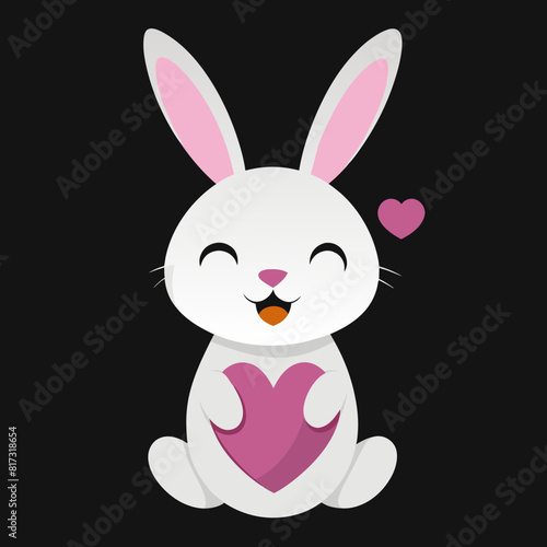 Adorable smiling rabbit with pink heart cute kawaii. isolated flat with white background