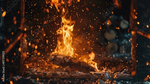Blacksmith heating metal in a fiery forge.

 photo
