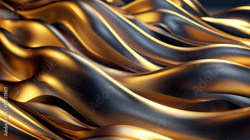 Opulent golden draped fabric with black wavy lines.