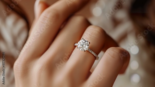 Woman s hand close up showing an elegant diamond ring