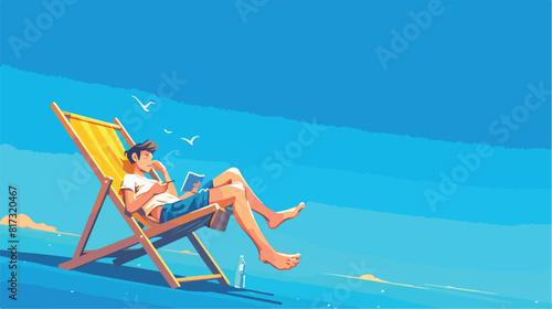 Teenage boy in deck chair on blue background 2d fla