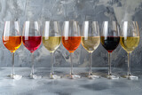 Array of Wine Glasses With Different Colored Liquids