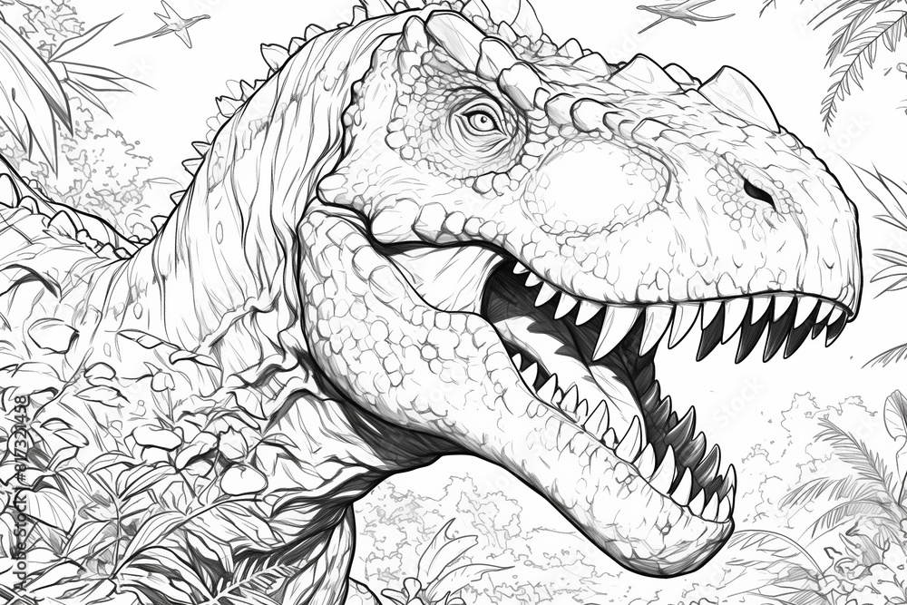 Naklejka premium T-Rex in the Jungle Coloring Page