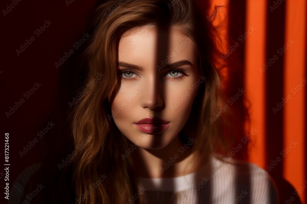 beautiful woman portrait with unusual shadows casted on her face beautiful woman portrait with unusual shadows casted on her face