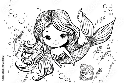 Cute Mermaid Coloring Page